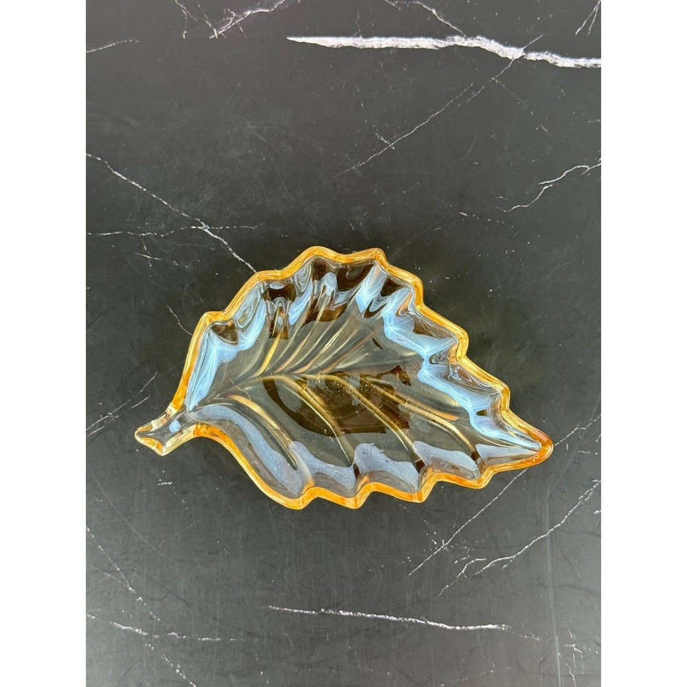 VTG 1940s Marigold Carnival Glass Leaf Dish Trinket Jewelry Nuts MINT!